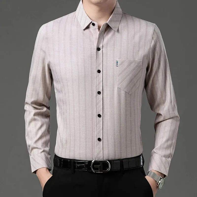 New Men's Business Casual Long-Sleeved Printed Shirt – Wrinkle-Resistant, No-Iron, Comfortable All-Season Top