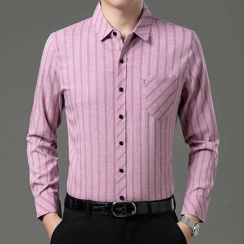 New Men's Business Casual Long-Sleeved Printed Shirt – Wrinkle-Resistant, No-Iron, Comfortable All-Season Top