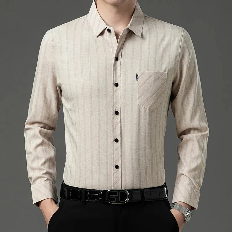 New Men's Business Casual Long-Sleeved Printed Shirt – Wrinkle-Resistant, No-Iron, Comfortable All-Season Top