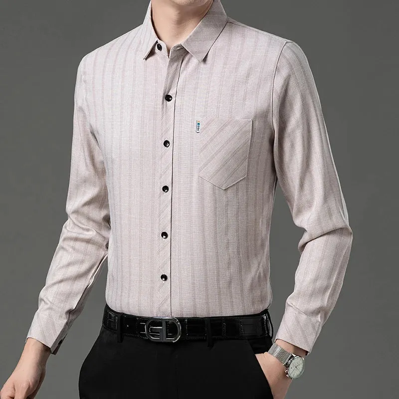 New Men's Business Casual Long-Sleeved Printed Shirt – Wrinkle-Resistant, No-Iron, Comfortable All-Season Top