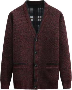 New Men's V Neck Cable Knit Sweater Solid Color Single Breasted Cardigan Thickened to Keep Warm, Burgundy, Fits L/XL! Retails $76 