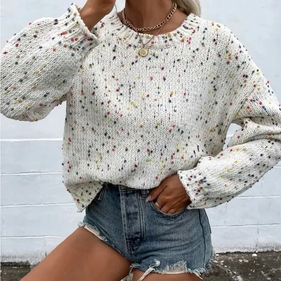 New popcorn knit long sleeve sweater