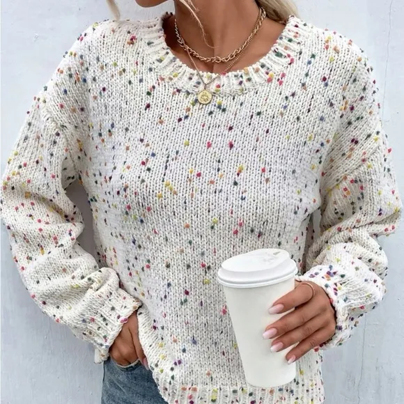 New popcorn knit long sleeve sweater