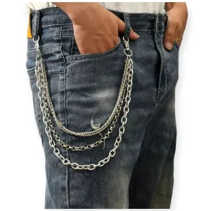Nexus Clothing Men Multi-Layer Hip Hop Jeans Chain (Silver)