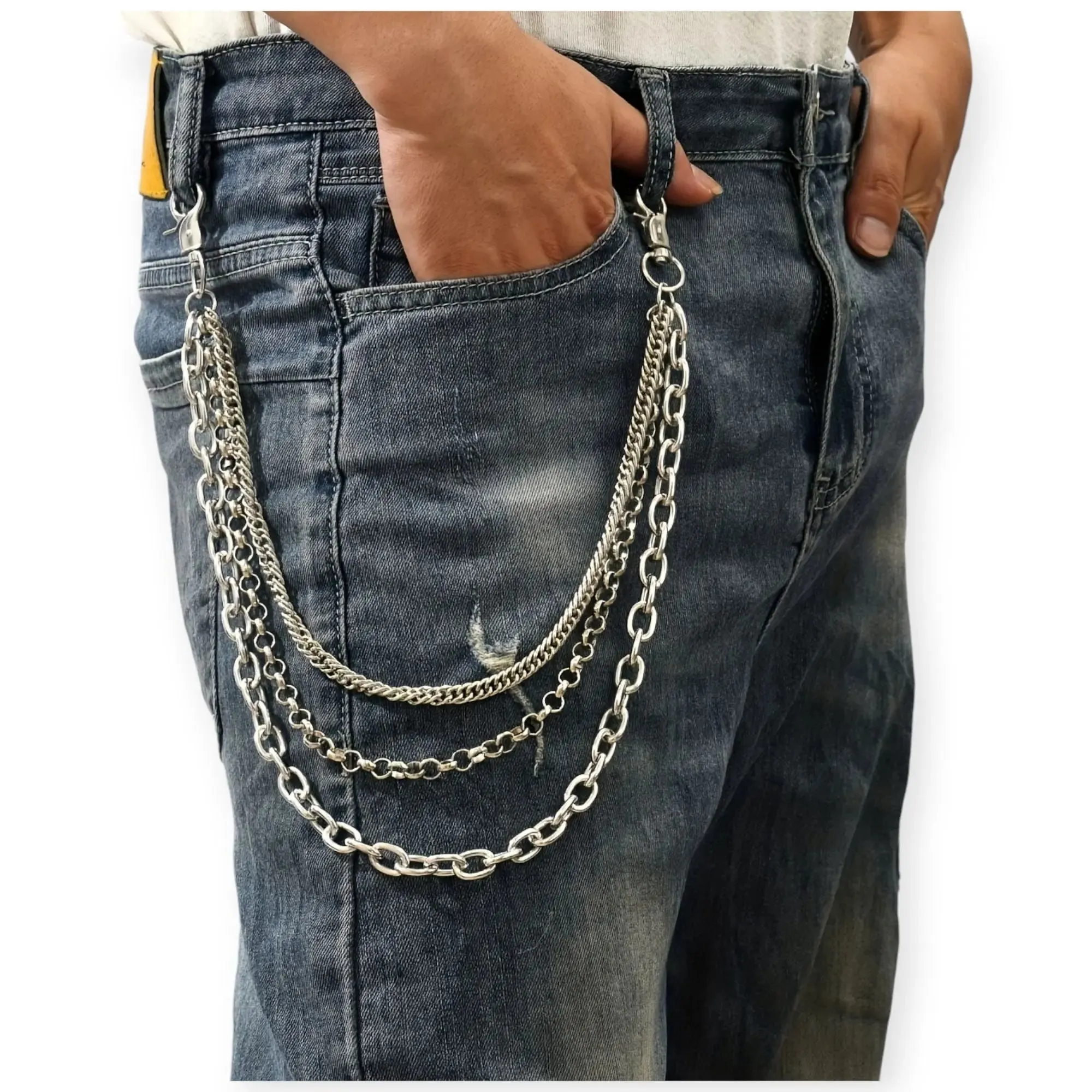 Nexus Clothing Men Multi-Layer Hip Hop Jeans Chain (Silver)
