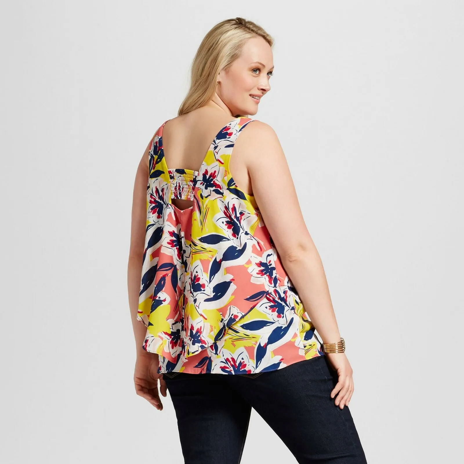 Notations Women's Plus Size Floral V-Neck Layered Tank Top Blouse