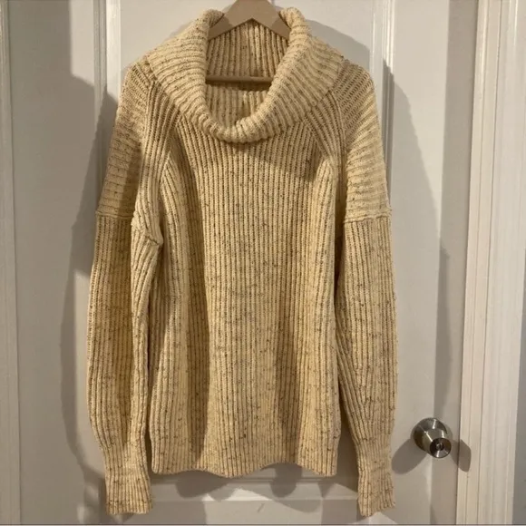 NWOT Free People Leo Tunic Sweater Silver Gleam Combo Beige Oversized XS