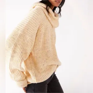 NWOT Free People Leo Tunic Sweater Silver Gleam Combo Beige Oversized XS