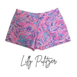 NWOT-Lilly Pulitzer Women's Cotton Pink Elastic Waist Floral Print Shorts L #350