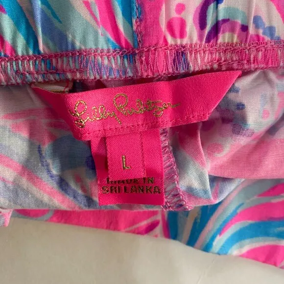 NWOT-Lilly Pulitzer Women's Cotton Pink Elastic Waist Floral Print Shorts L #350
