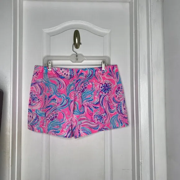 NWOT-Lilly Pulitzer Women's Cotton Pink Elastic Waist Floral Print Shorts L #350