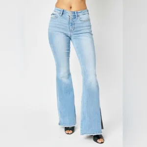 NWT Judy Blue Mid Rise Peek-a-Boo Slit Flare Jeans
