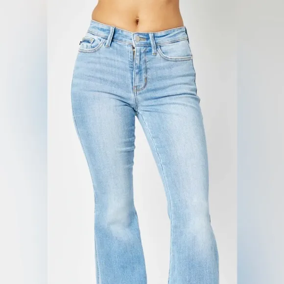 NWT Judy Blue Mid Rise Peek-a-Boo Slit Flare Jeans