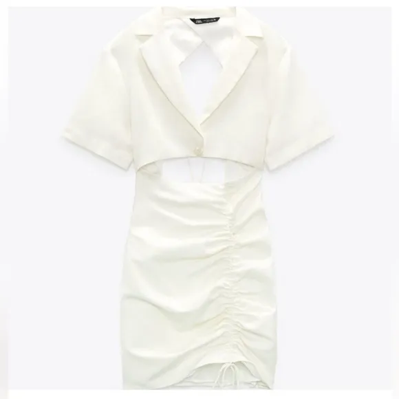 NWT ZARA Oyster Cut Out Linen Blend Dress - XL