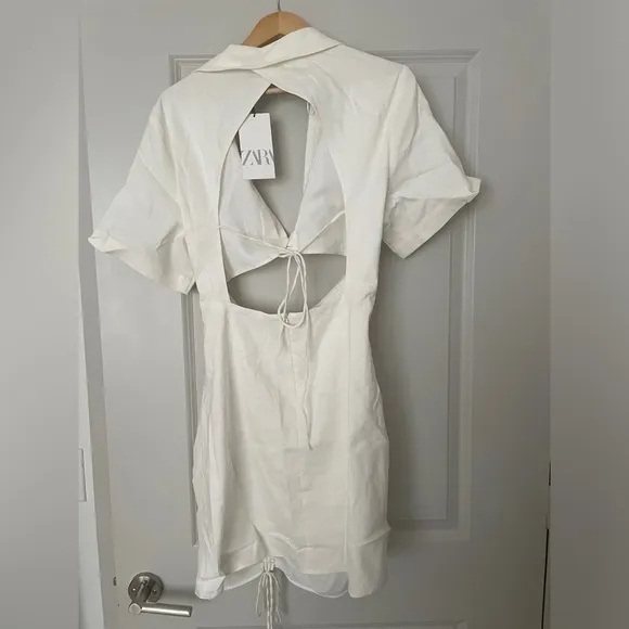 NWT ZARA Oyster Cut Out Linen Blend Dress - XL