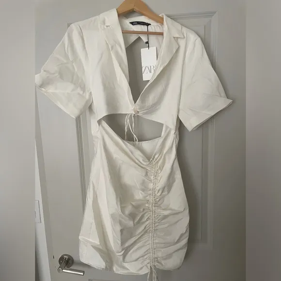 NWT ZARA Oyster Cut Out Linen Blend Dress - XL