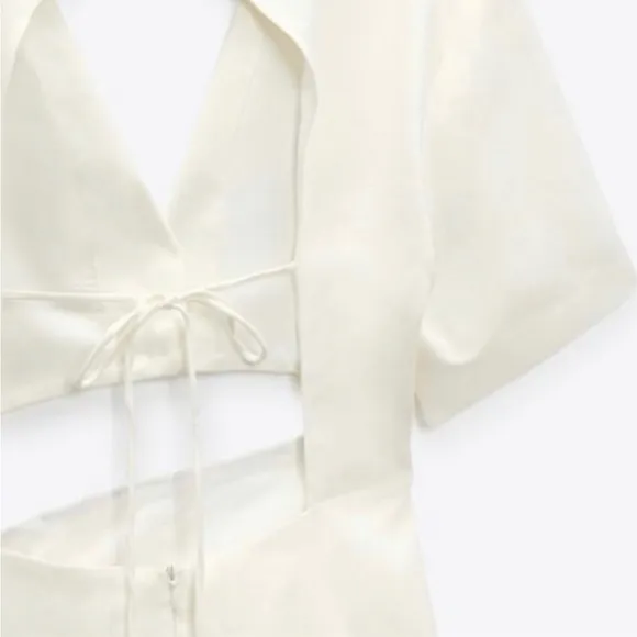 NWT ZARA Oyster Cut Out Linen Blend Dress - XL