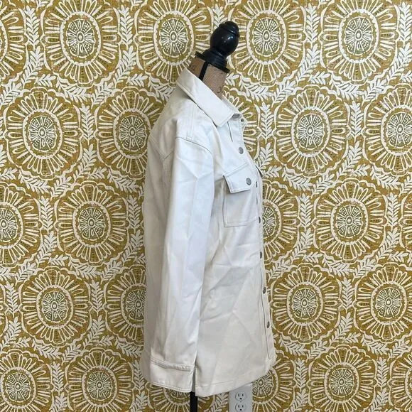 NWT JOE’S Faux Leather Long Sleeve Snap Shirt Jacket Shacket in Ecru size S $228