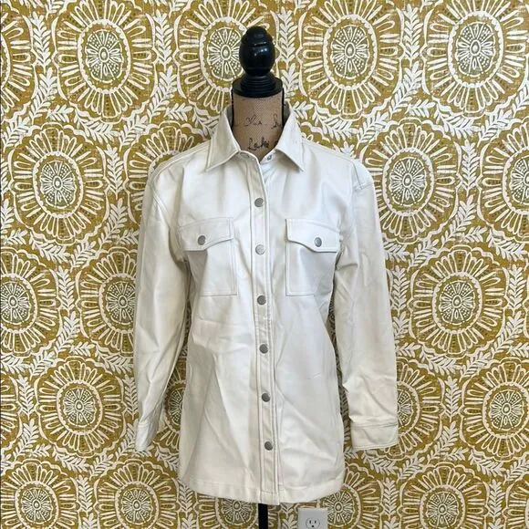 NWT JOE’S Faux Leather Long Sleeve Snap Shirt Jacket Shacket in Ecru size S $228