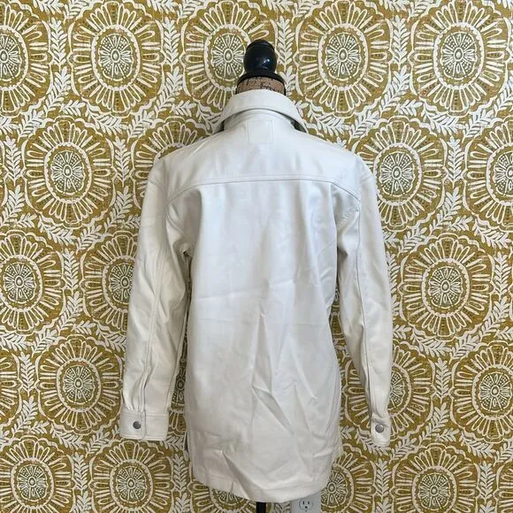 NWT JOE’S Faux Leather Long Sleeve Snap Shirt Jacket Shacket in Ecru size S $228