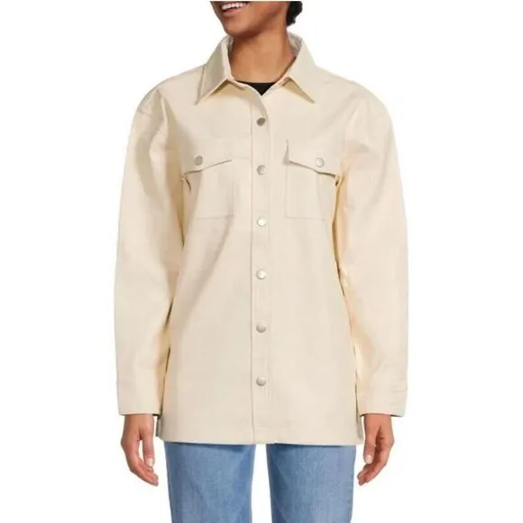 NWT JOE’S Faux Leather Long Sleeve Snap Shirt Jacket Shacket in Ecru size S $228