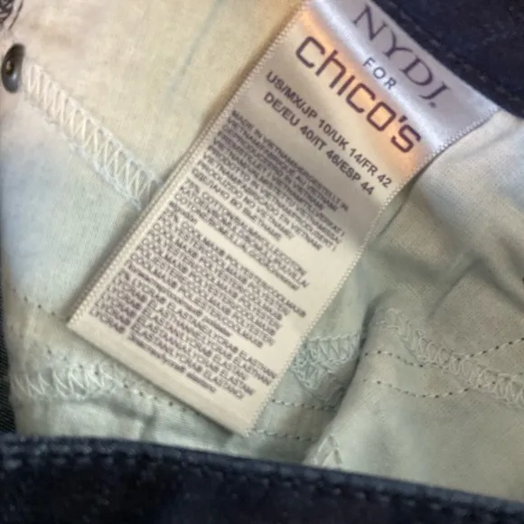 NYDJ for Chico’s Skinny Dark Wash Blue Jeans Sz 10