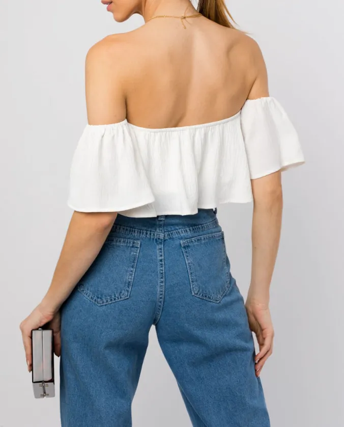Off Shoulder Ruffle Layered Crop Top