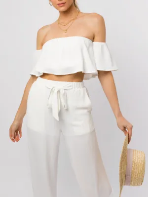 Off Shoulder Ruffle Layered Crop Top