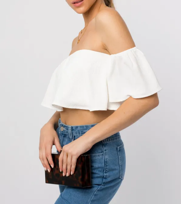 Off Shoulder Ruffle Layered Crop Top