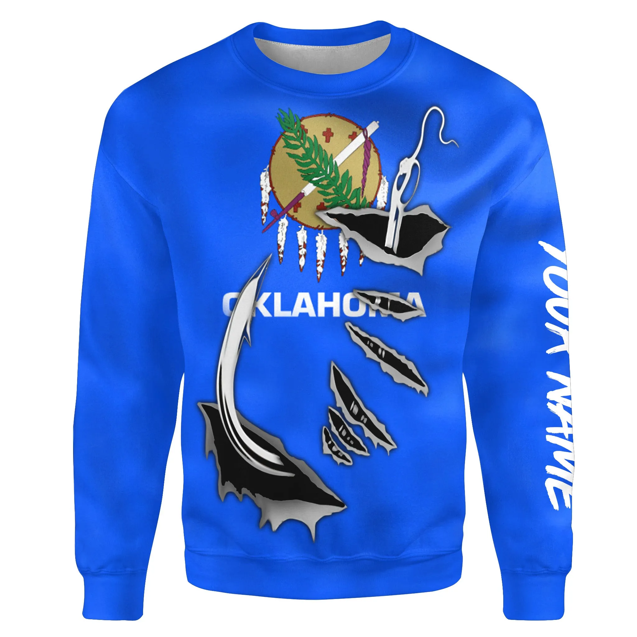 Oklahoma Flag Fishing Fish hook Custom All over print Sweatshirt, patriotic Fishing Shirts - HPW48