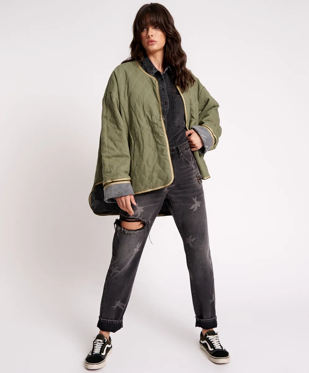 One Teaspoon The Bower Reversible Quilted Denim Jacket - Black