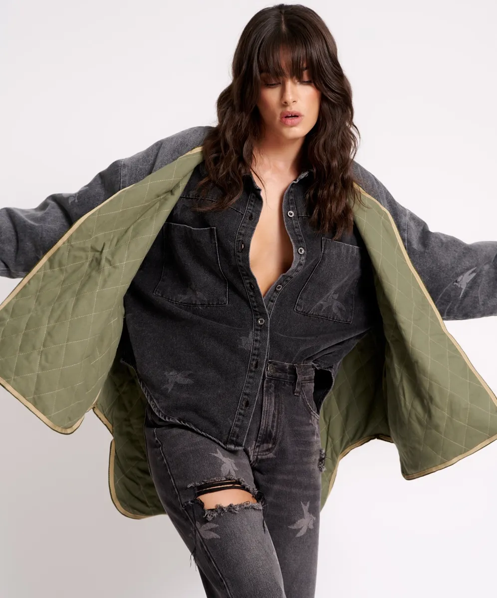 One Teaspoon The Bower Reversible Quilted Denim Jacket - Black