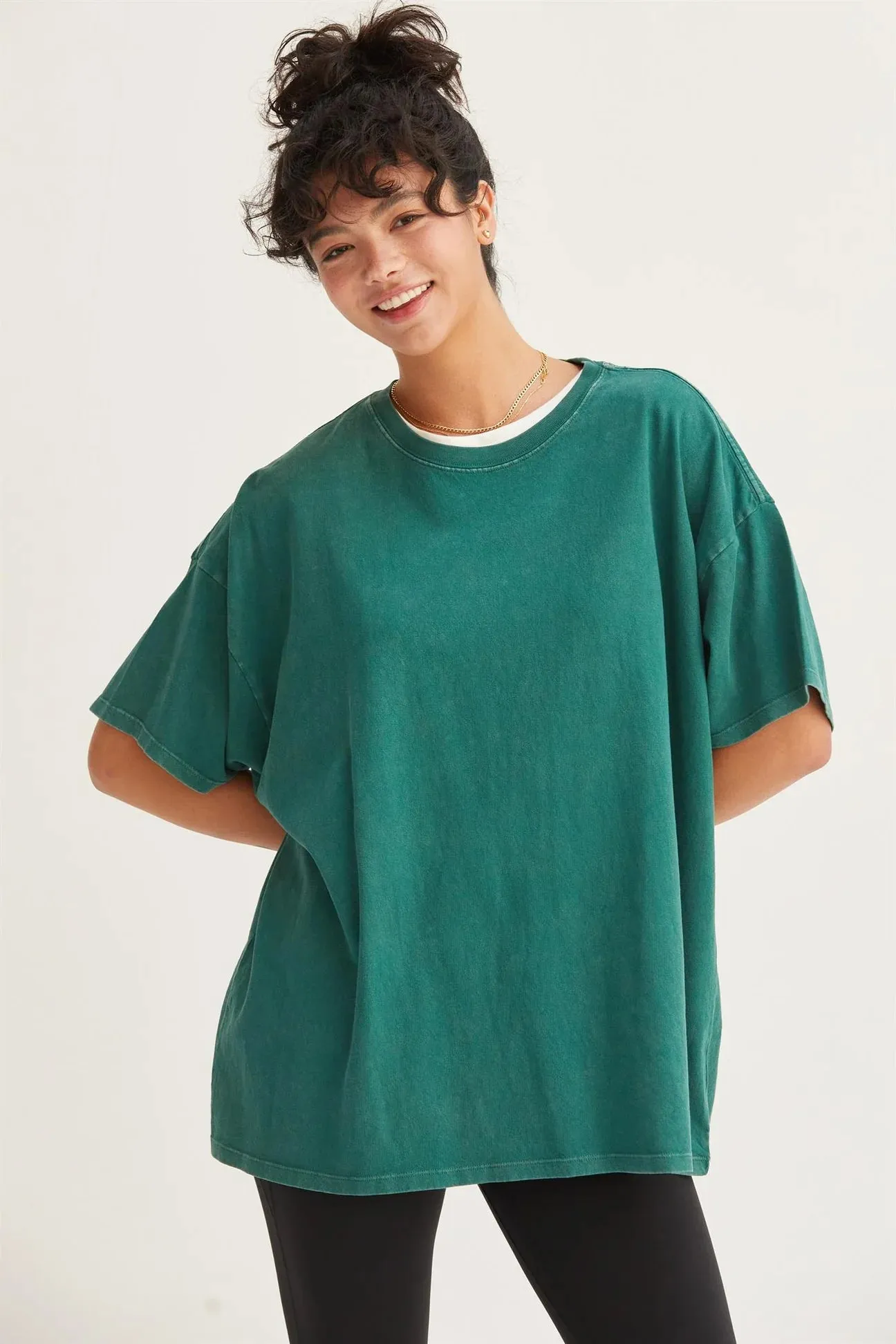 Oversized Mineral Washed Tee - Dark Green