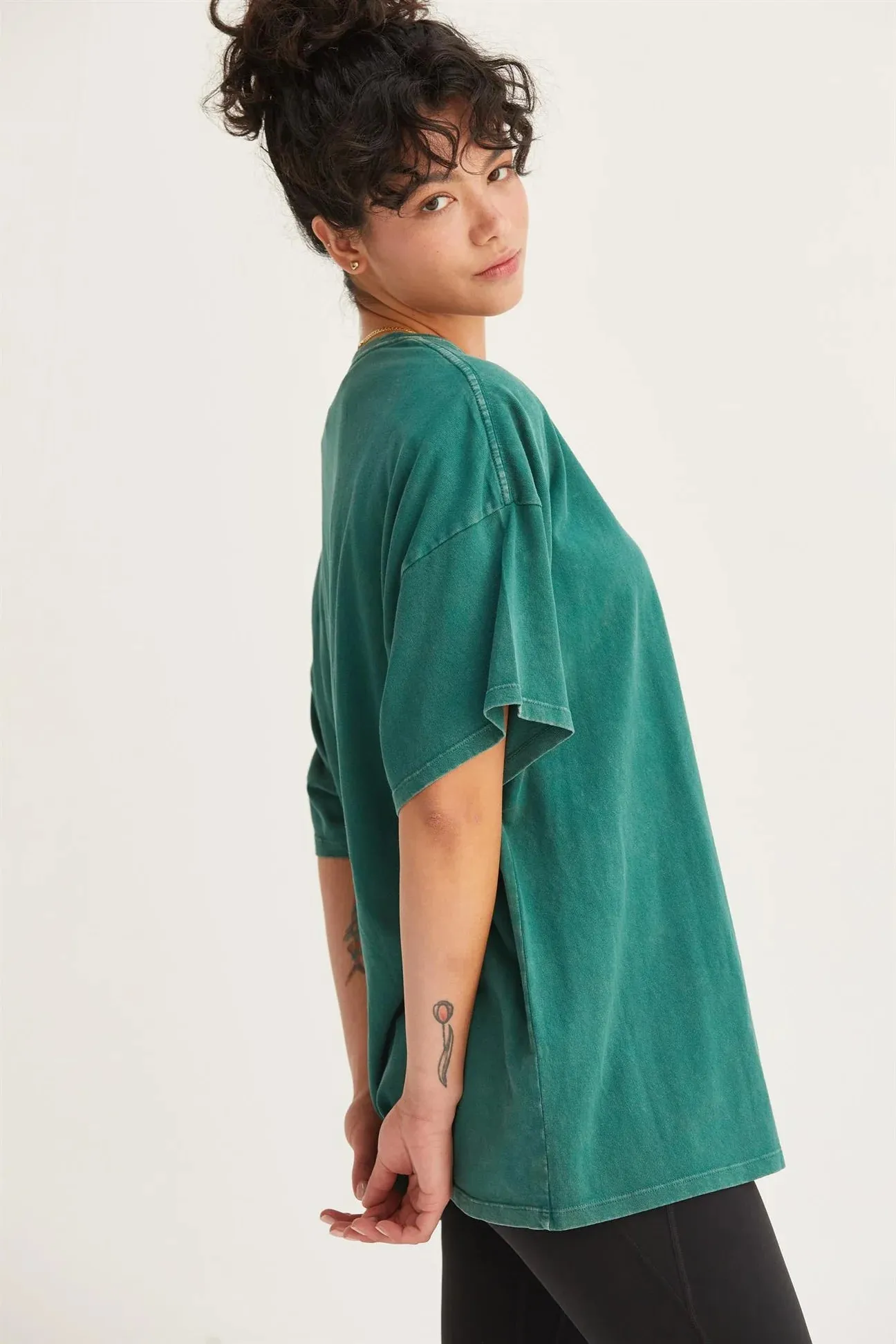 Oversized Mineral Washed Tee - Dark Green