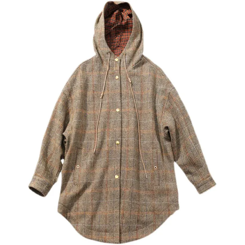 Oversized Plaid Hooded Coat