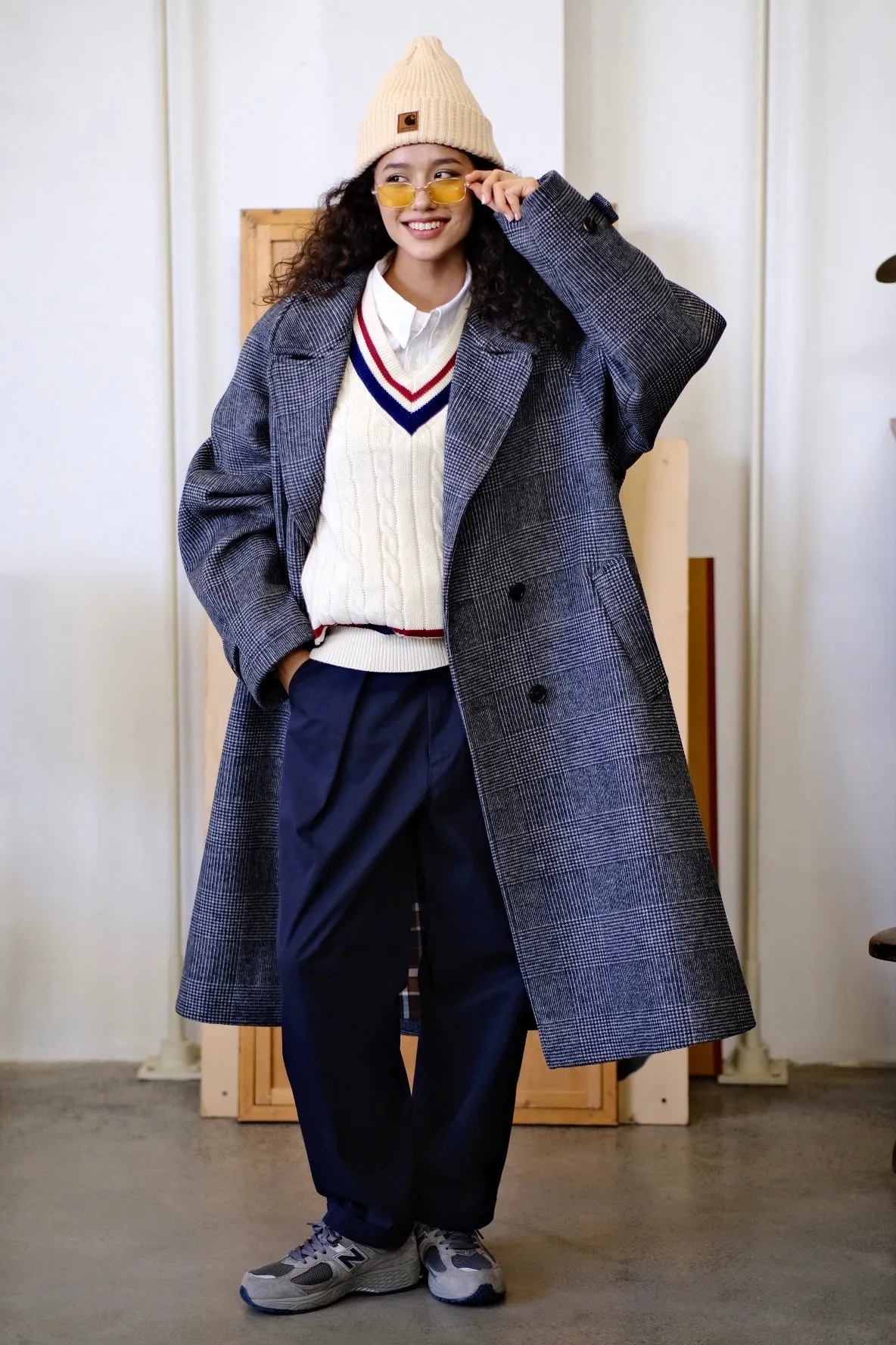 Oversized Plaid Trench Coat