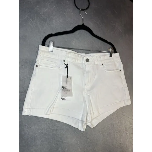 Paige Jimmy Jimmy Shorts Raw Hem Cuff White Jean Cotton Blend Stretch Women 32