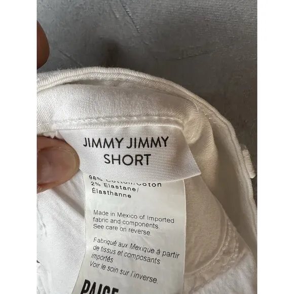 Paige Jimmy Jimmy Shorts Raw Hem Cuff White Jean Cotton Blend Stretch Women 32