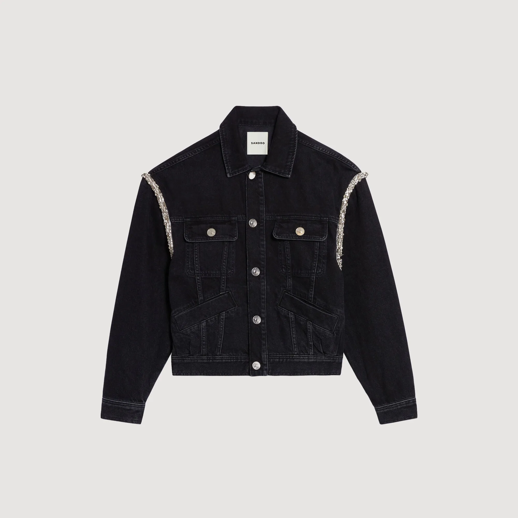 Paloma Oversized Denim Jacket With Rhinestones Black