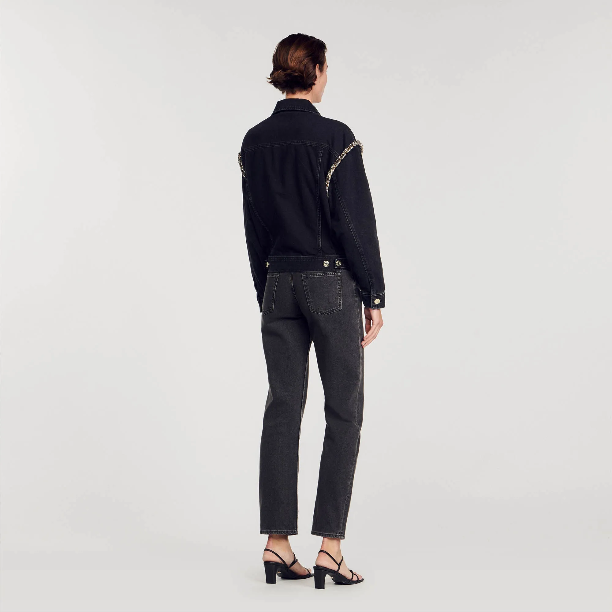 Paloma Oversized Denim Jacket With Rhinestones Black