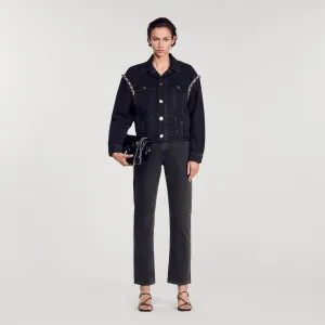 Paloma Oversized Denim Jacket With Rhinestones Black