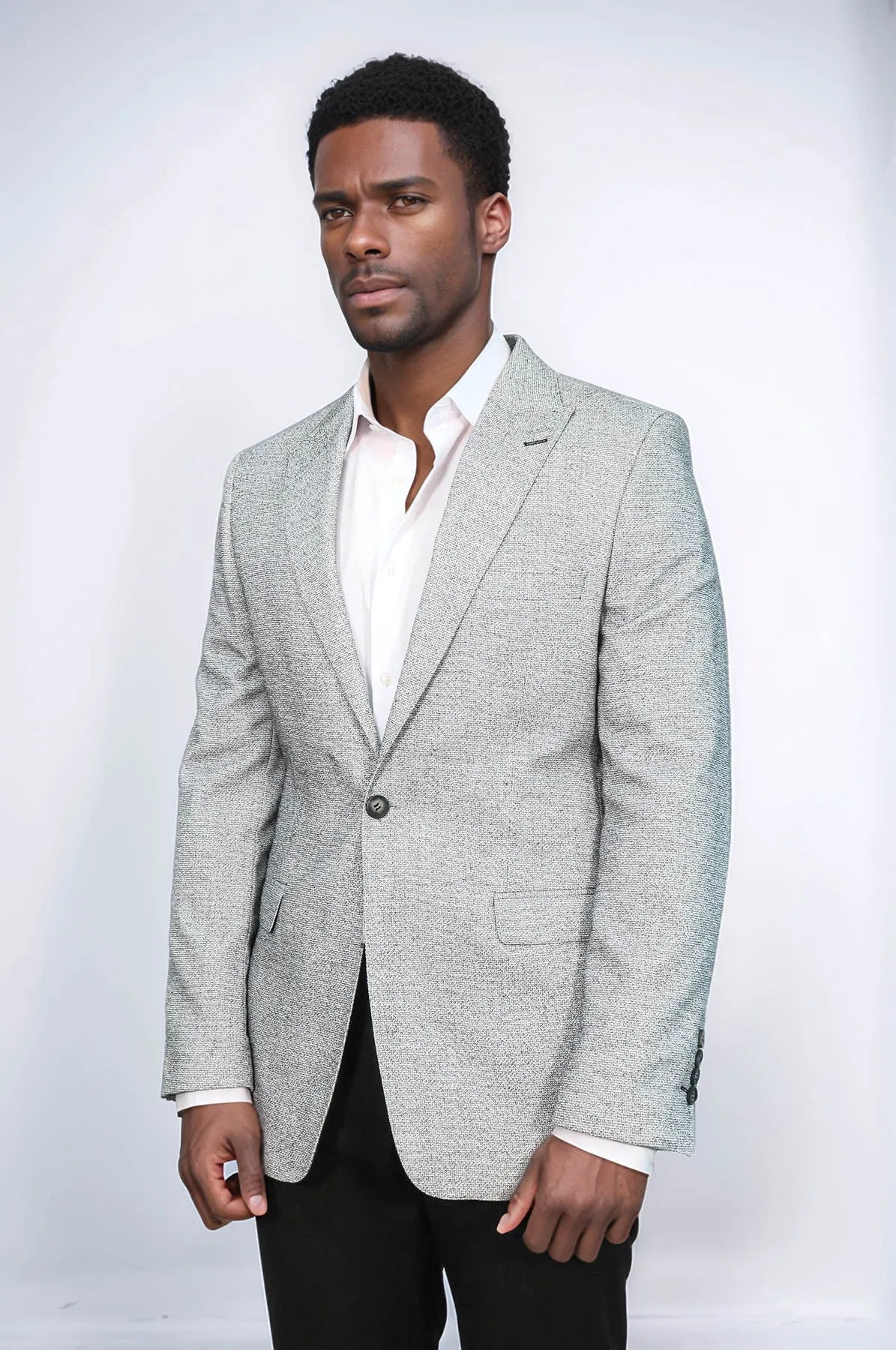 Patterned Slim Fit Grey Men Blazer - Wessi