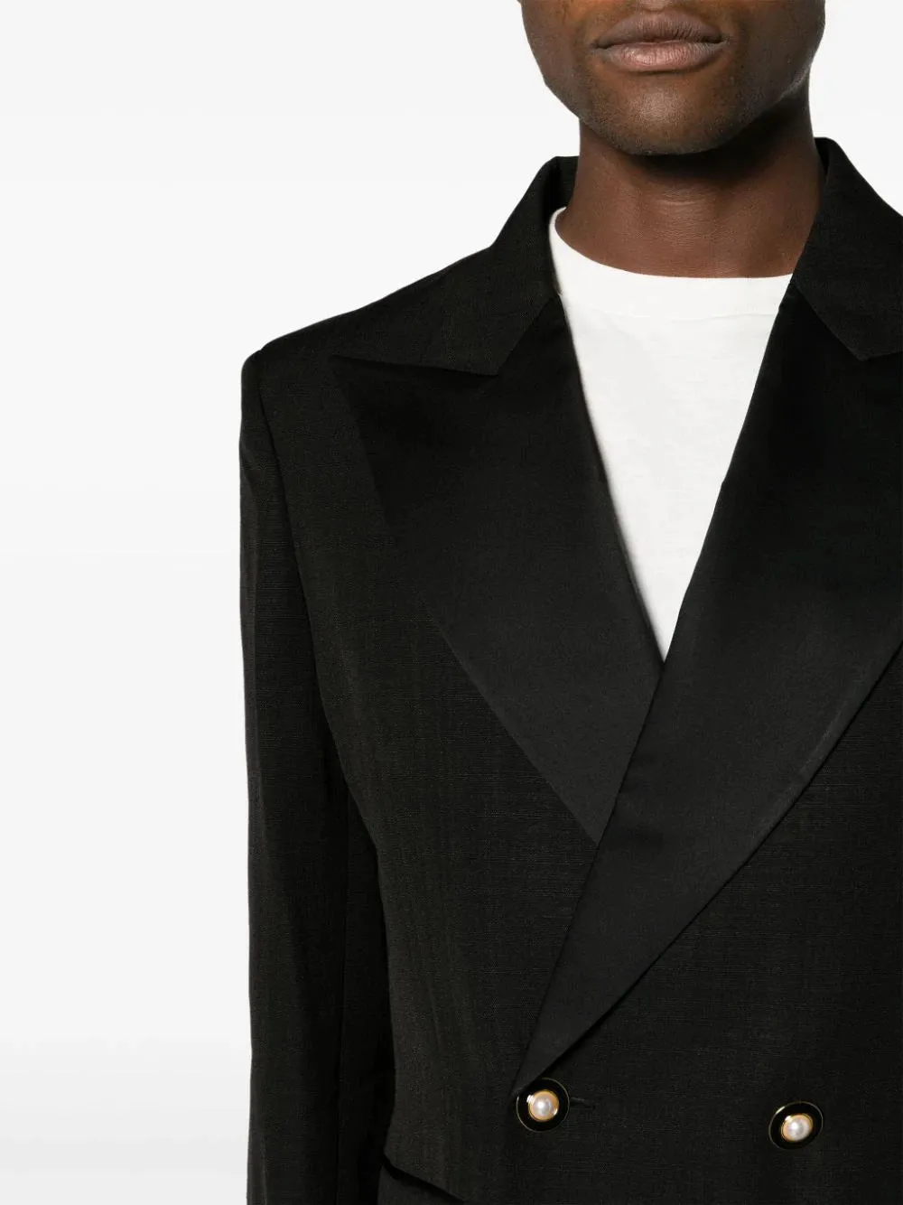 Peak-Lapels Double-Breasted Black Blazer