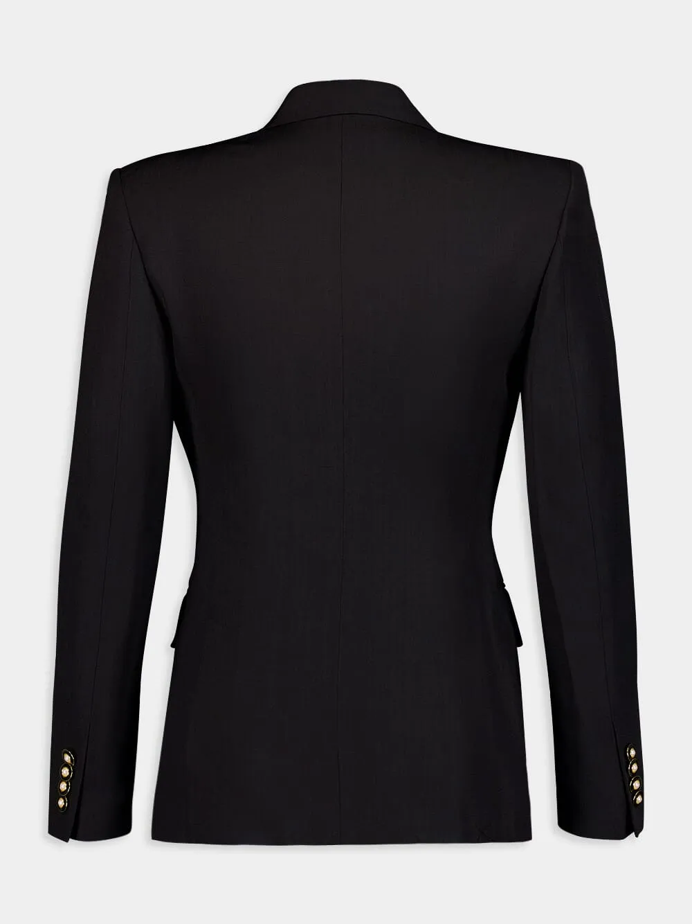 Peak-Lapels Double-Breasted Black Blazer