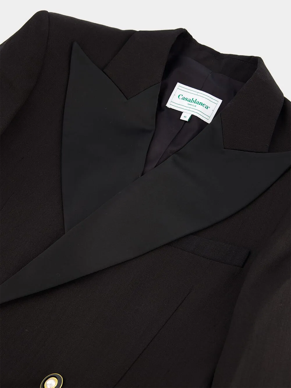 Peak-Lapels Double-Breasted Black Blazer