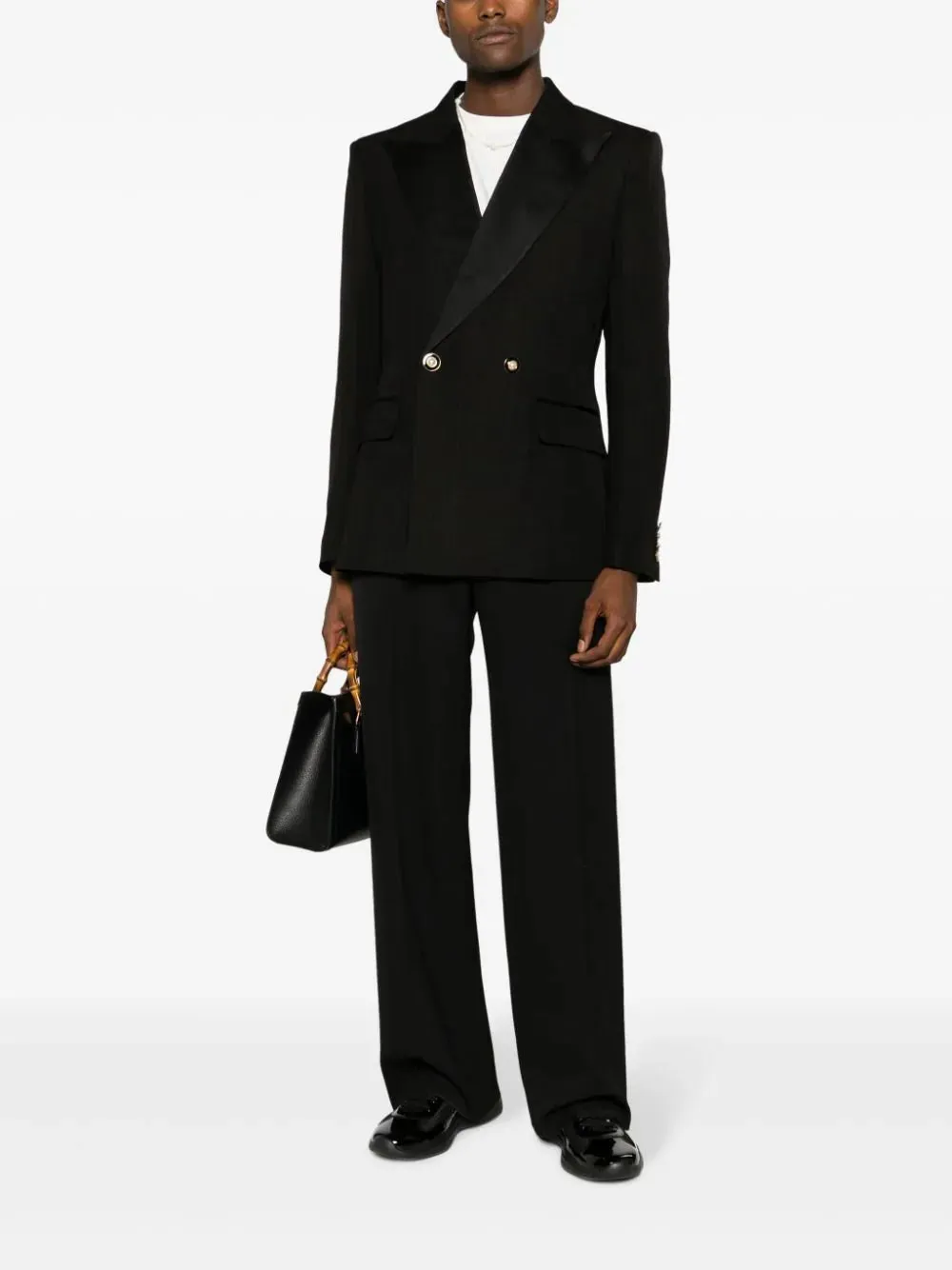 Peak-Lapels Double-Breasted Black Blazer