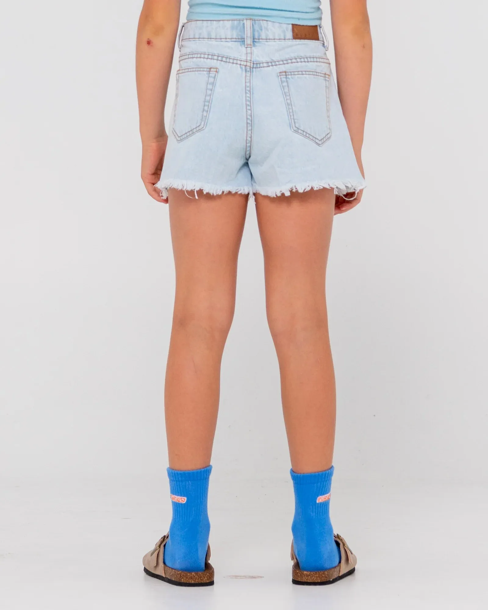 Penny Kick Flare Denim Shorts Girls - Sky Heather