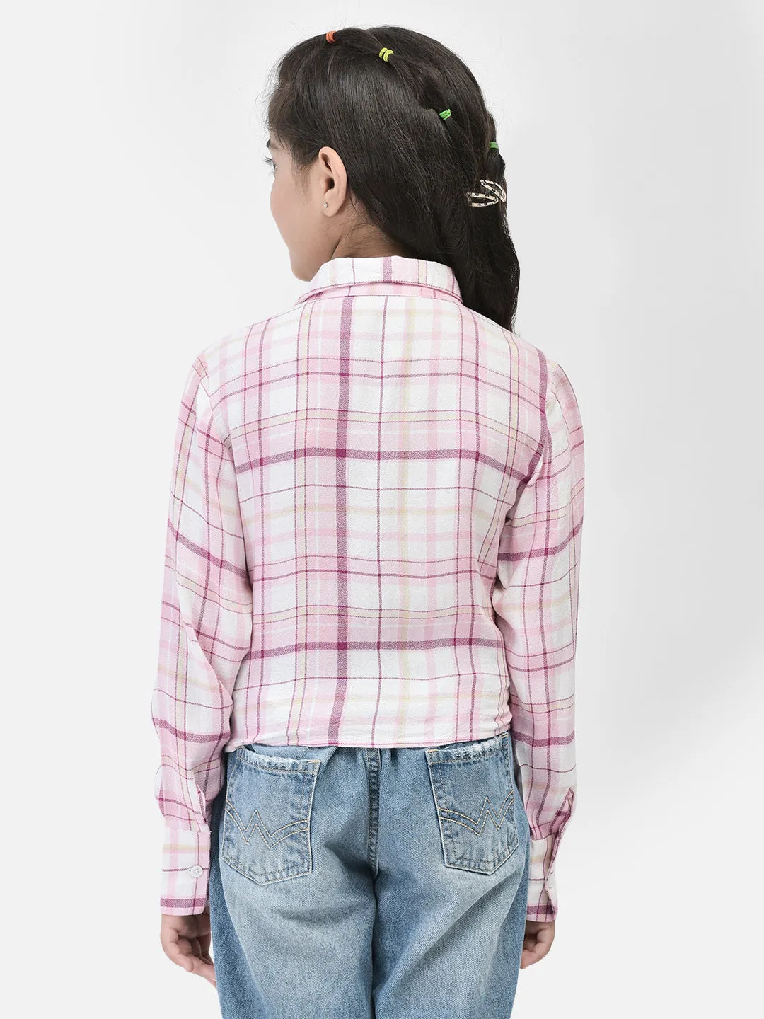 Pink Checked Waist Tie Up Shirt