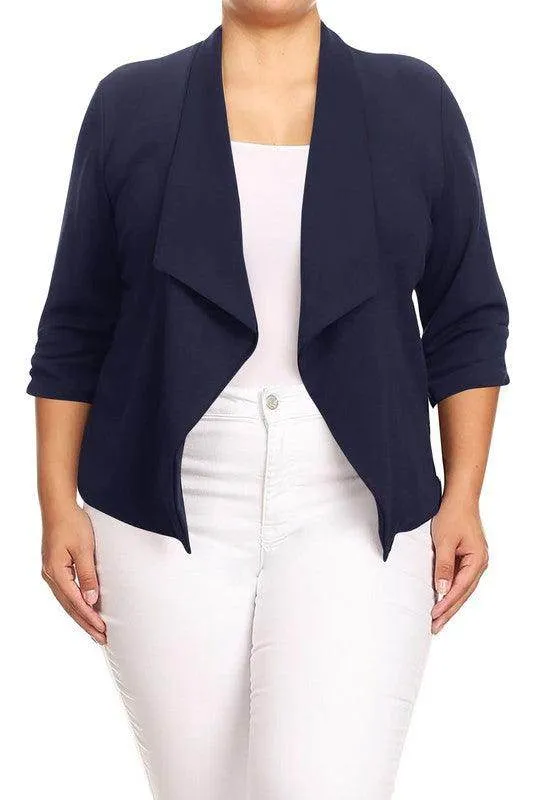 Plus Size Solid Waist Length Jacket Open Front 17 Colors