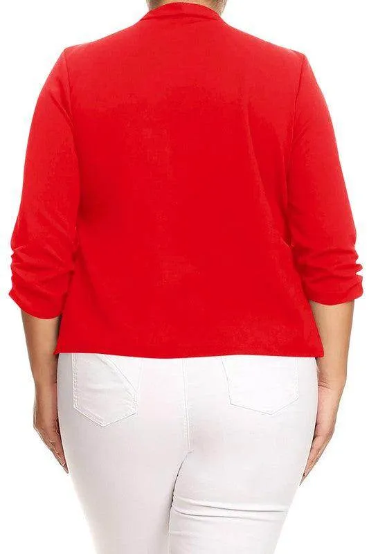 Plus Size Solid Waist Length Jacket Open Front 17 Colors